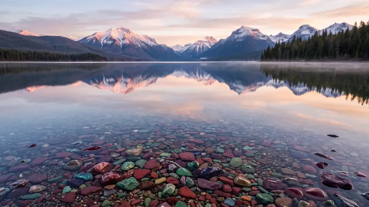 Coloured rocks in Lake McDonald at Glacier National Park